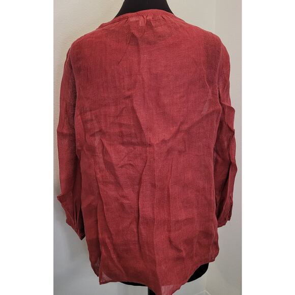 Eileen Fisher Linen Gauze Boxy Tie Front Top & Camisole Set M/S Coral Red - Picture 3 of 9